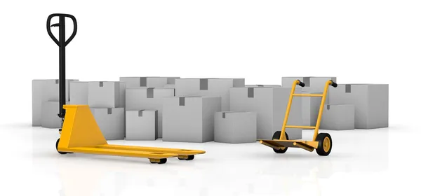 Pallet truck and cartons — Stock Photo, Image