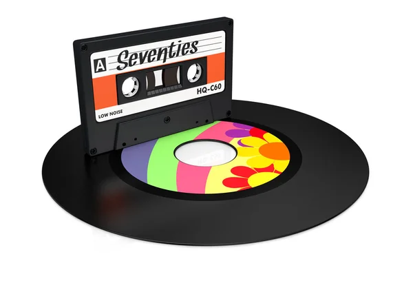 Vinyl záznam a kompaktní kazeta — Stock fotografie