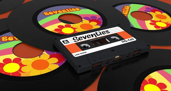 Vinyl record en compact cassette — Stockfoto