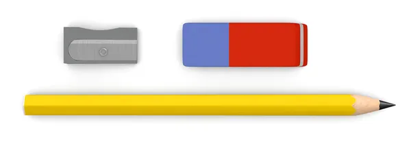 Pencil, eraser and sharpener — Stock Photo, Image