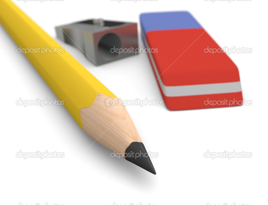 Pencil, eraser and sharpener — Stock