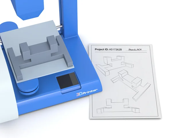 3d printer, from sketch to prototype — Stock Photo, Image