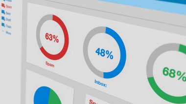 e-posta istemcisi yazılım arayüzü, spam e- postaları, çevrimiçi dolandırıcılık konsepti, phising and malware (3d render)