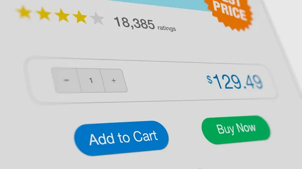 Онлайн Шопинг Веб Интерфейс Кнопки Add Cart Buy Now Render — стоковое фото