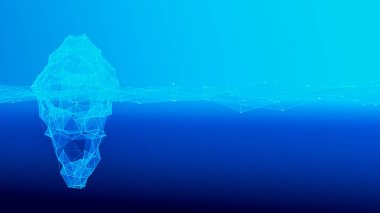 Suyun üzerinde yüzen buzdağı, kablo çerçevesi tarzı, gizli tehlike ve küresel ısınma kavramı, kopyalama alanı (3d))