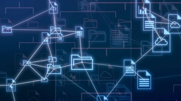 Abstrakt Nätverk Med Moln Och Olika Filer Och Mappar Ikoner — Stockfoto
