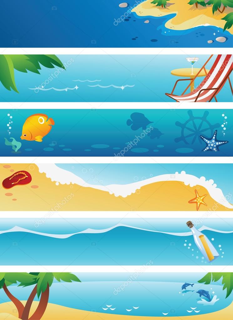 Set of 6 summer beach banners