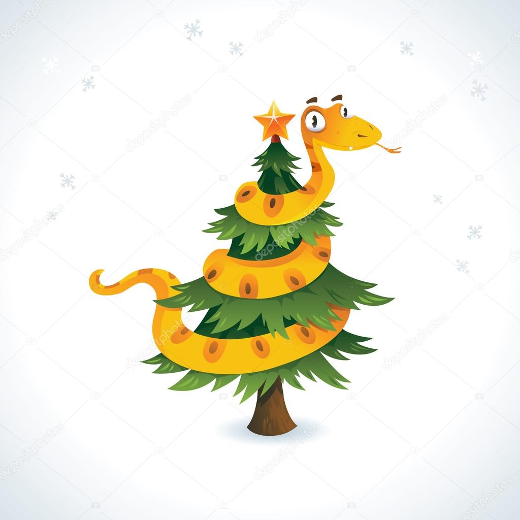 Happy snake on the christmas tree