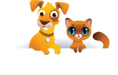 köpek ve kedi beyaz afiş yukarıda