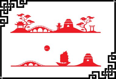 Two abstract Asian Landscape clipart