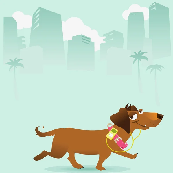 Boldog kutya séta a városban — Stock Vector