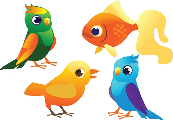 Ensemble d'oiseaux et de poissons — Image vectorielle