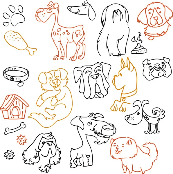 Doodle honden set - pen op papier — Stockvector