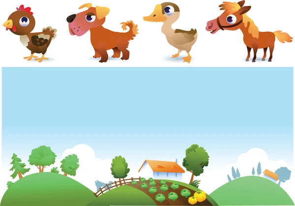 Paesaggio agricolo e animali — Vettoriale Stock