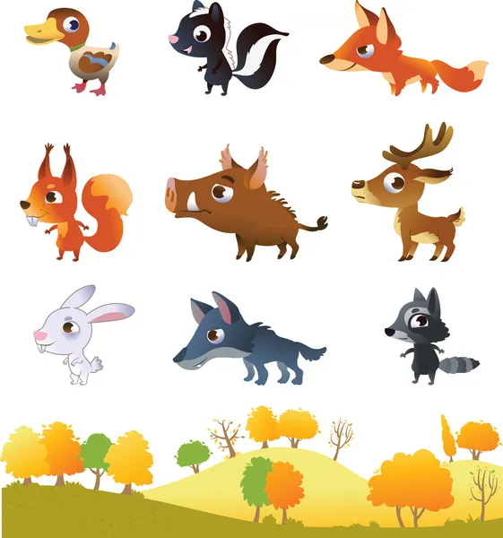 Set di animali della foresta dei cartoni animati — Vettoriale Stock