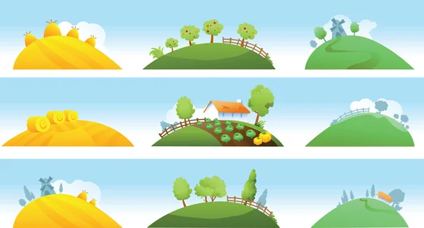 Conjunto de paisajes agrícolas — Vector de stock