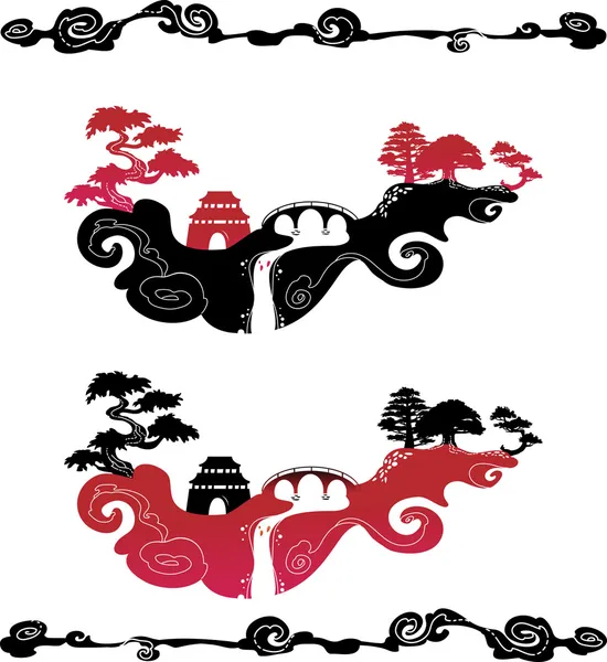 Two abstract Asian Landscapes — Stock Vector