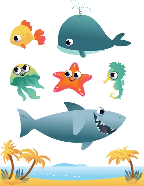 Set di animali marini — Vettoriale Stock