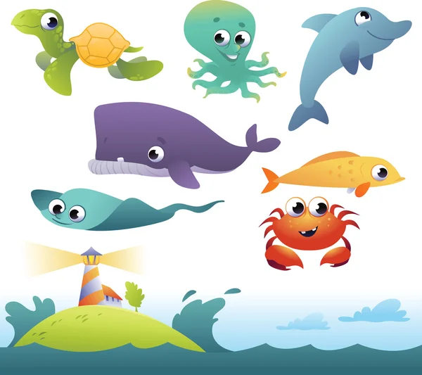 Ensemble d'animaux marins — Image vectorielle