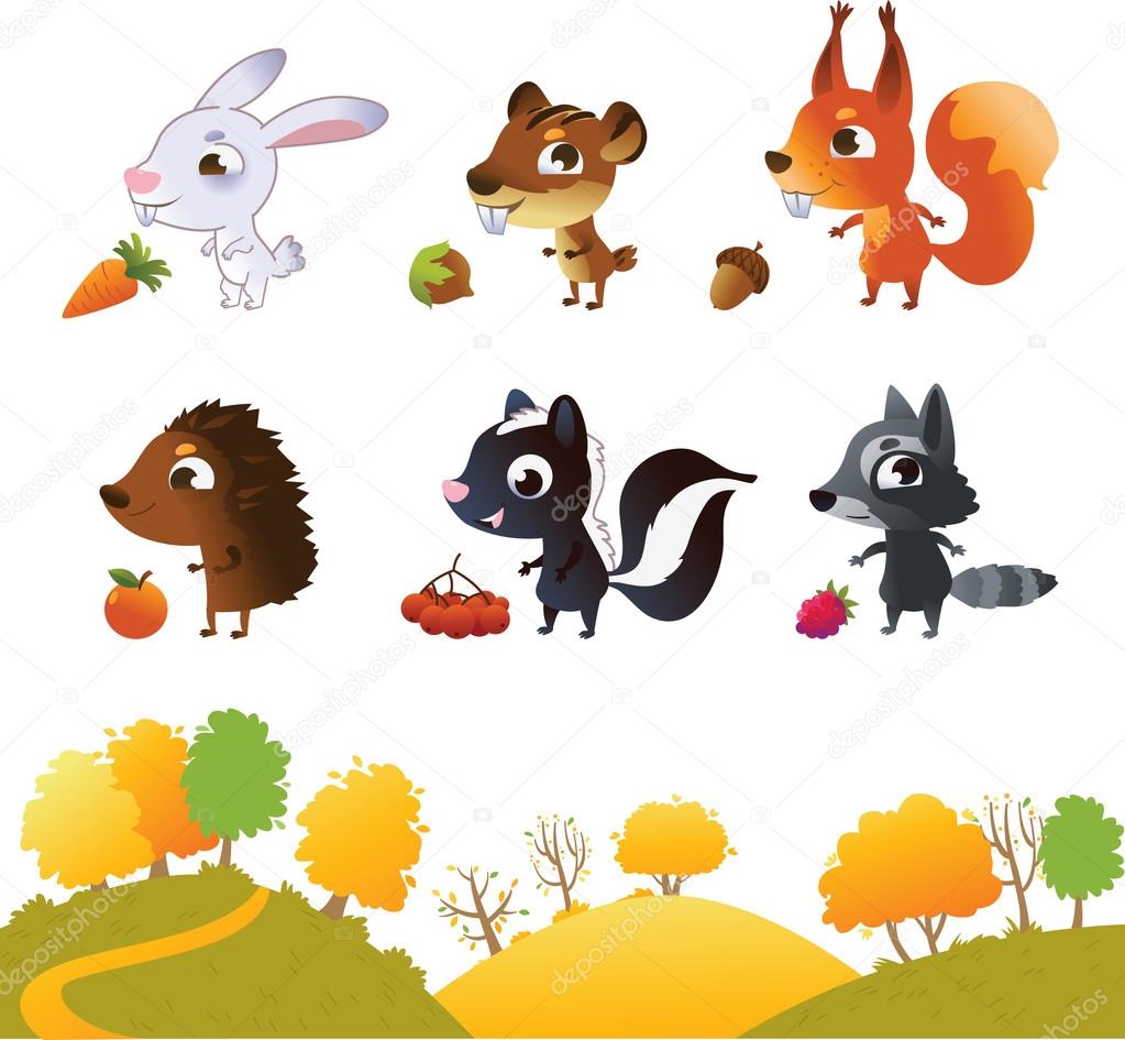 Set of cartoon forest animals