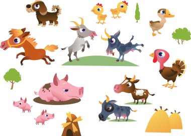 Vector set of cartoon farm animals clipart