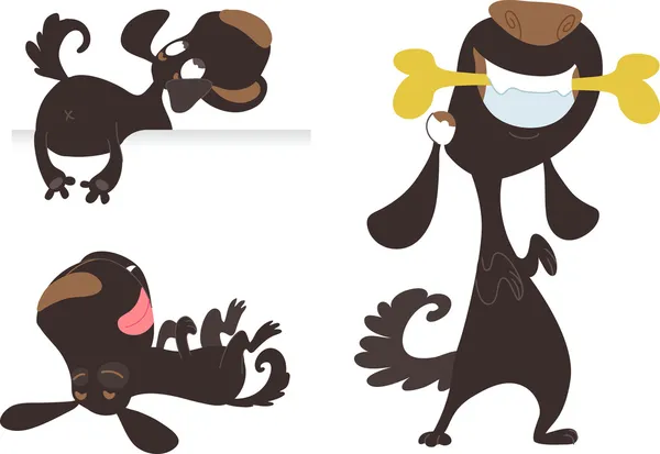 Conjunto de árbol negro de dibujos animados perros — Vector de stock