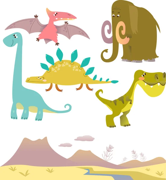 Conjunto de dinossauros de desenhos animados — Vetor de Stock