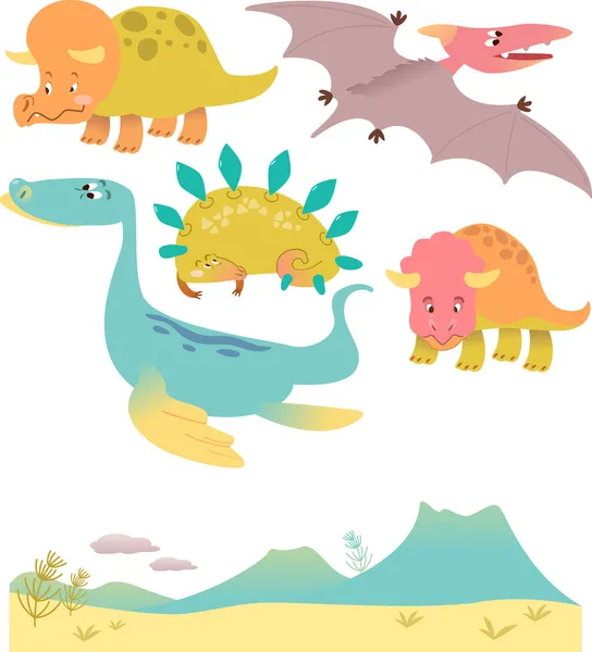 Set of cartoon dinosaurs — Stock Vector