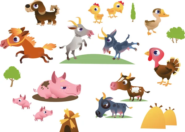 Vector set of cartoon farm animals — Stock Vector