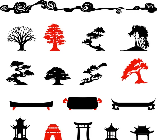 A bélszín bonsai fák elkülönített fehér háttér — Stock Vector