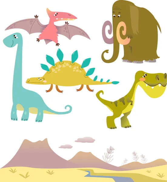 Set of cartoon dinosaurs Stock Illustration