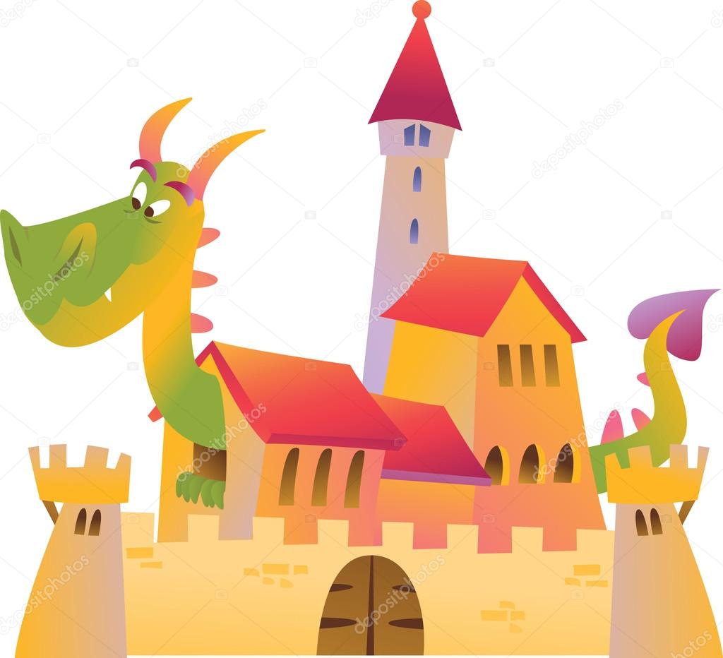 Cartoon dragon and castle