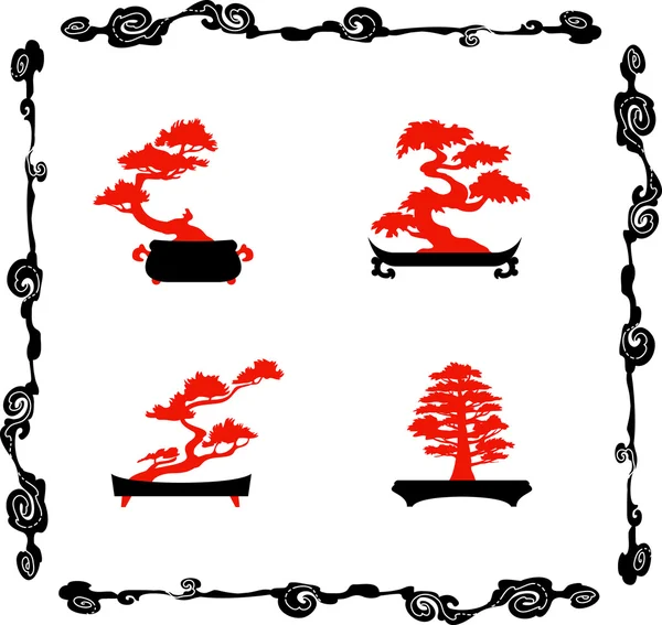 Collectie van chinensi bonsai silhouetten — Stockvector