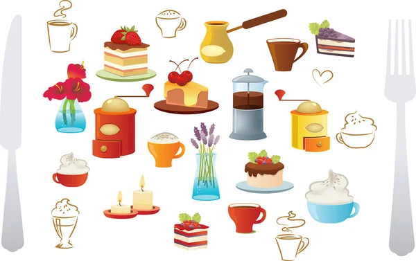 组的咖啡和蛋糕 — 图库矢量图片
