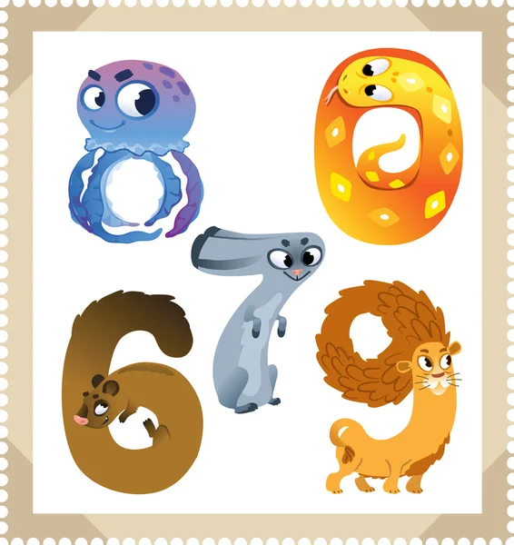 Cartoon animals numbers set with white bacground. Vector. — Stock Vector