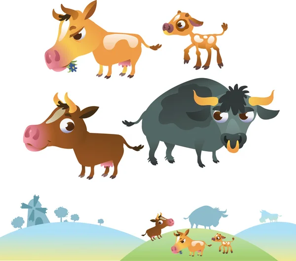 Collection of cow family — Stock Vector
