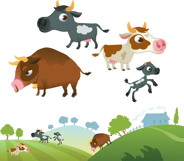 Collection of cow family — Stock Vector