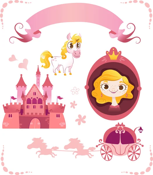 Set van roze prinses verhaal — Stockvector