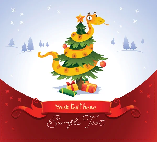 Happy snake on the christmas tree — Stock Vector