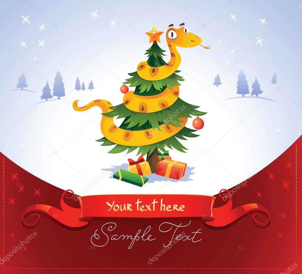 Download Happy snake on the christmas tree — Stock Vector ...