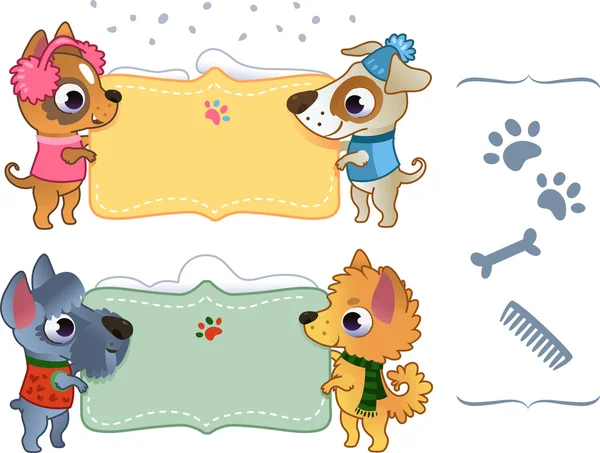 Conjunto de pancartas de invierno con perro . — Archivo Imágenes Vectoriales