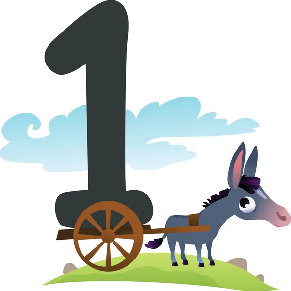 Numéro de collection pour les enfants : animaux de ferme - numéro 1, âne — Image vectorielle