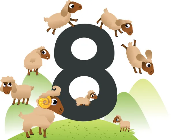 Συλλογή αριθμός για τα παιδιά: τα εκτρεφόμενα ζώα - αριθμός 8, πρόβατα — Διανυσματικό Αρχείο