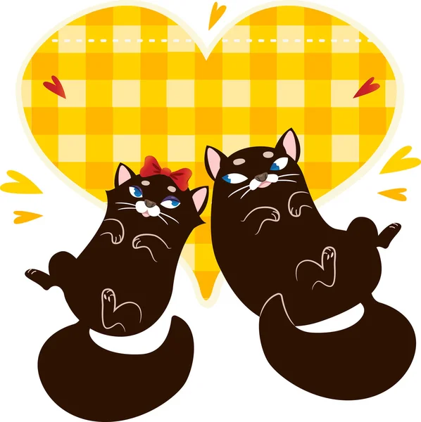 Valentijnsdag kaart met zwarte katten — Stockvector