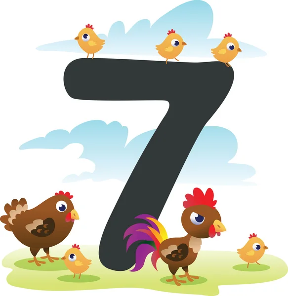 Collection number for kids: farm animals - number 7, chicken — Stock Vector