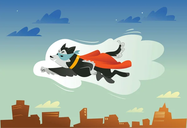 Flying super hero dog in the fly