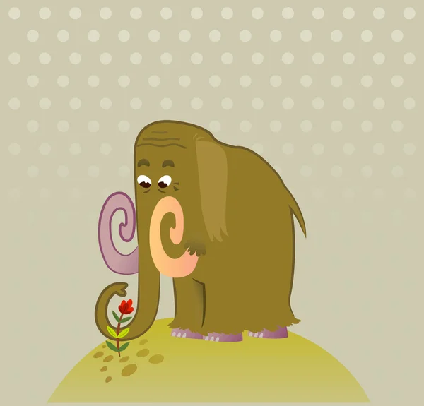 Ilustracja kreskówka mamuta z kwiatem — Wektor stockowy