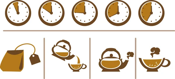 Tea Brewing Scheme: Cup, Time, Teapot and Tea Bags — Stock Vector