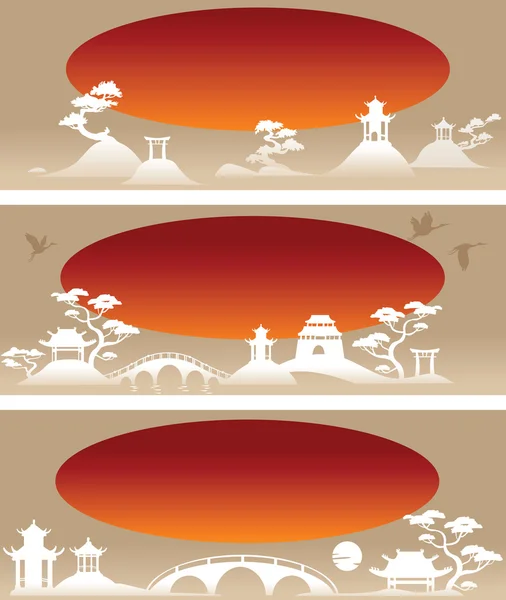 Set banners : Paysages asiatiques abstraits — Image vectorielle