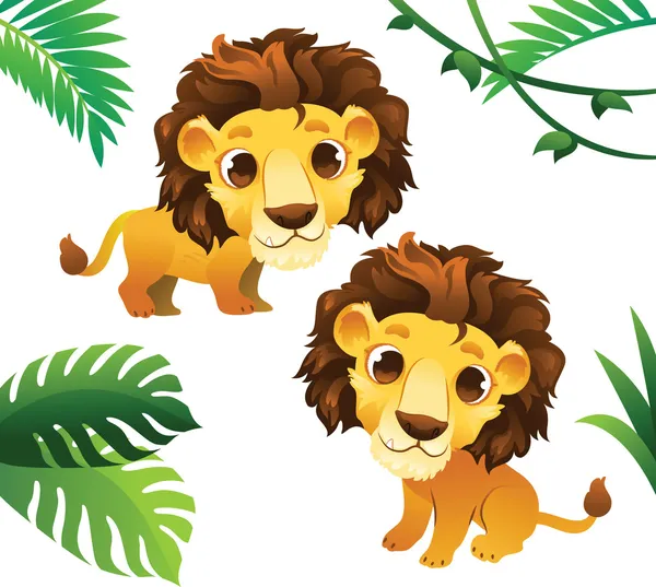 Animals Collections: Lions with Tropical Frame — Stock Vector